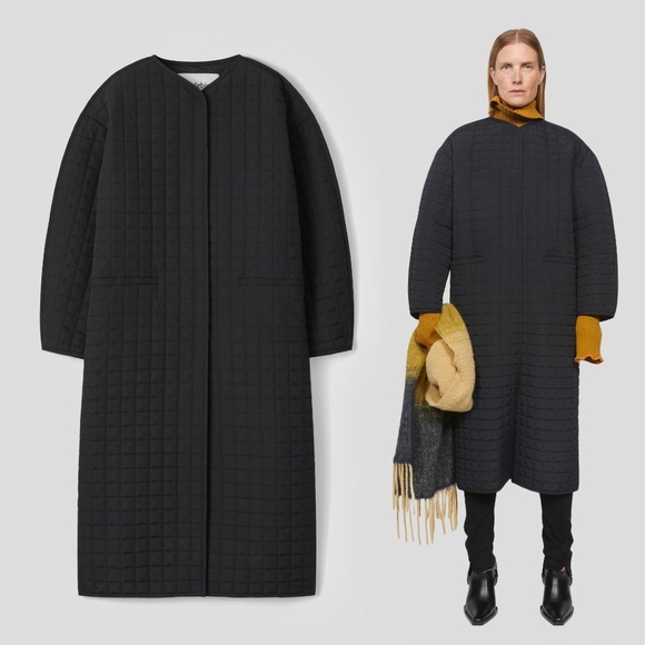 Rodebjer Nelly Collarless Quilted Coat in Black Size Medium M